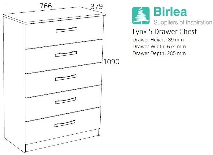 Product photograph of Lynx Grey 5 Drawer Medium Chest from Choice Furniture Superstore.