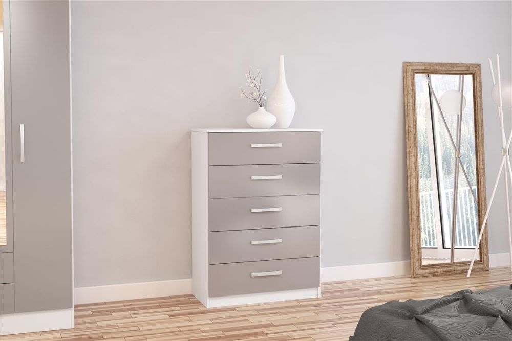 Product photograph of Birlea Lynx 5 Drawer Medium Chest - White And Grey from Choice Furniture Superstore.