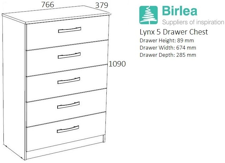 Product photograph of Birlea Lynx 5 Drawer Medium Chest - White And Grey from Choice Furniture Superstore.