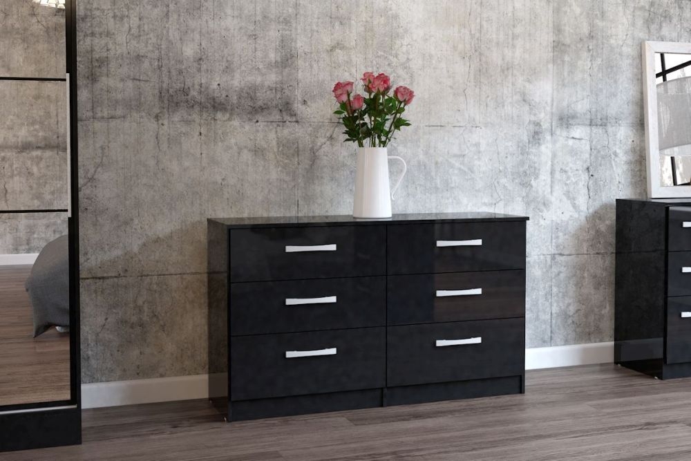Product photograph of Lynx Black 6 Drawer Chest from Choice Furniture Superstore.