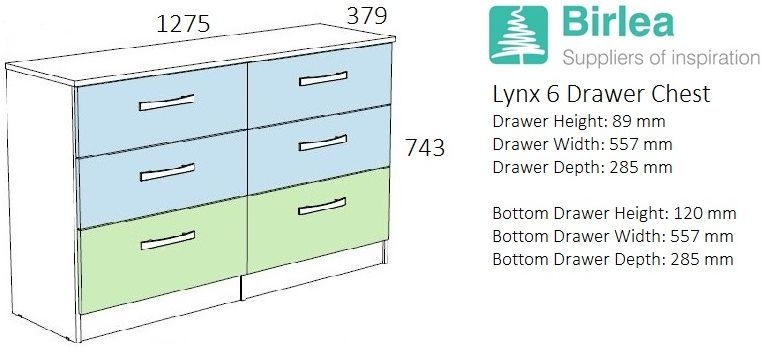 Product photograph of Lynx Black 6 Drawer Chest from Choice Furniture Superstore.