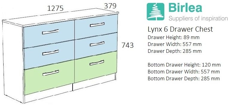Lynx Grey Large 6 Drawer Chest