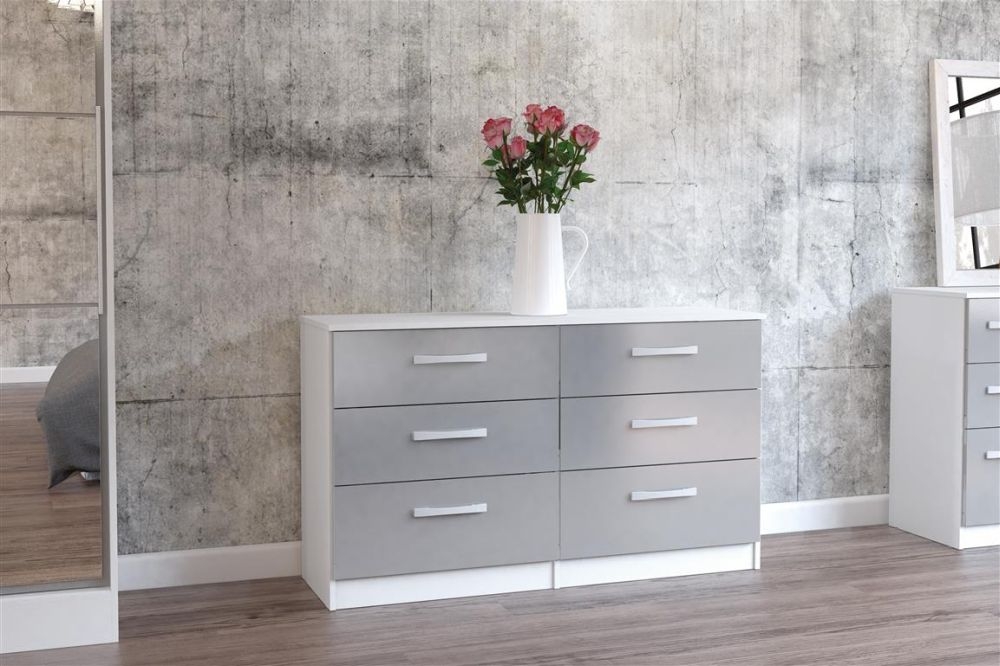 Product photograph of Lynx White And Grey Chest - 6 Drawers from Choice Furniture Superstore.