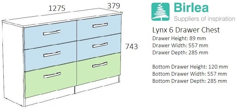 Product photograph of Lynx White And Grey Chest - 6 Drawers from Choice Furniture Superstore.