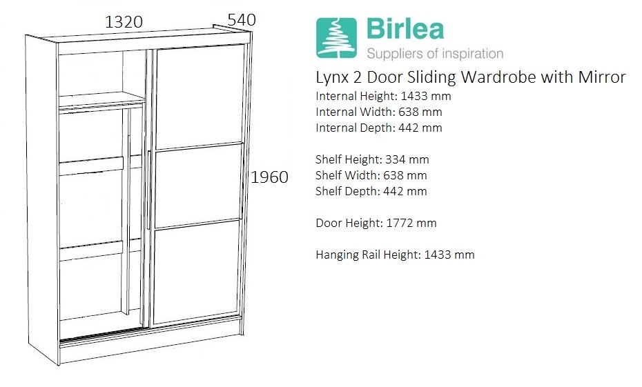 Product photograph of Lynx Black 2 Door Sliding Mirrored Wardrobe from Choice Furniture Superstore.