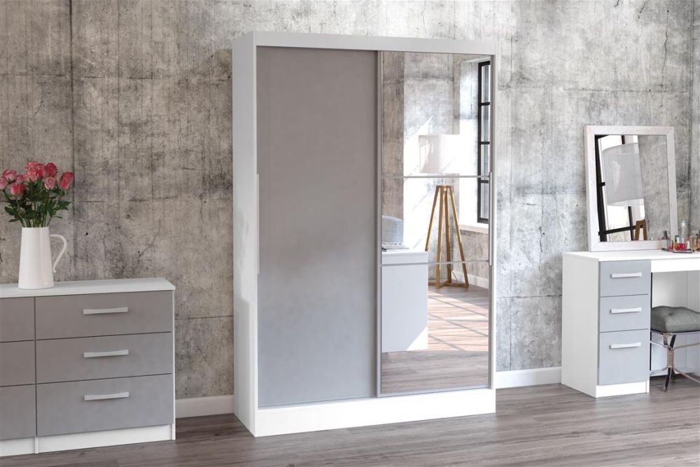 Product photograph of Birlea Lynx 2 Door Sliding Mirror Wardrobe - White And Grey from Choice Furniture Superstore.