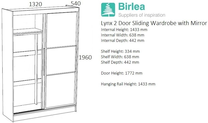 Product photograph of Birlea Lynx 2 Door Sliding Mirror Wardrobe - White And Grey from Choice Furniture Superstore.