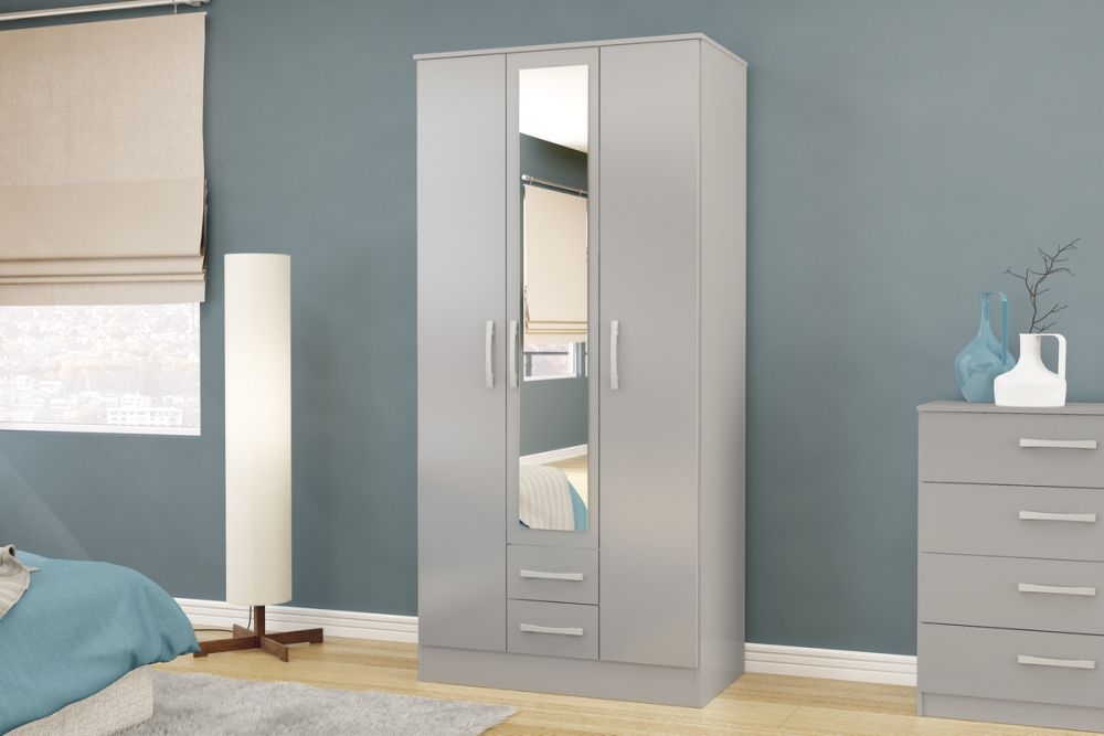 Product photograph of Lynx Grey 3 Door Wardrobe from Choice Furniture Superstore.