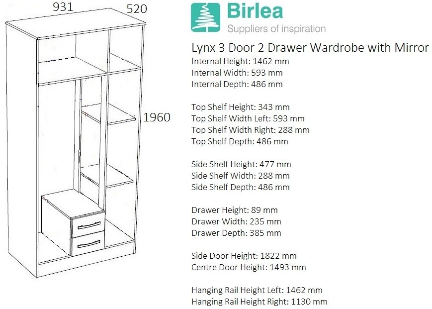 Product photograph of Lynx Grey 3 Door Wardrobe from Choice Furniture Superstore.