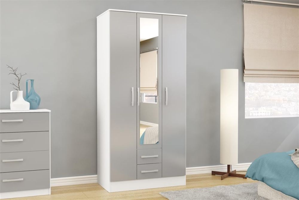 Product photograph of Lynx White And Grey 3 Door Combi Wardrobe from Choice Furniture Superstore.