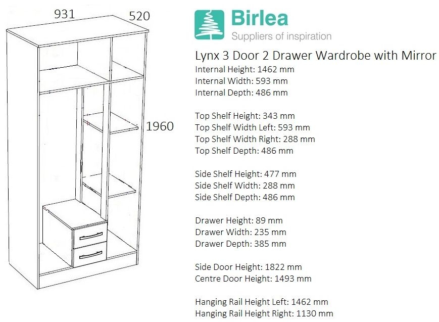 Product photograph of Lynx White And Grey 3 Door Combi Wardrobe from Choice Furniture Superstore.