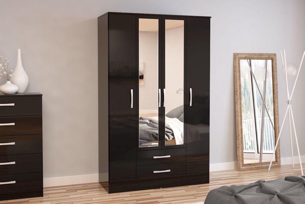 Product photograph of Birlea Lynx Black 4 Door Combi Wardrobe from Choice Furniture Superstore.