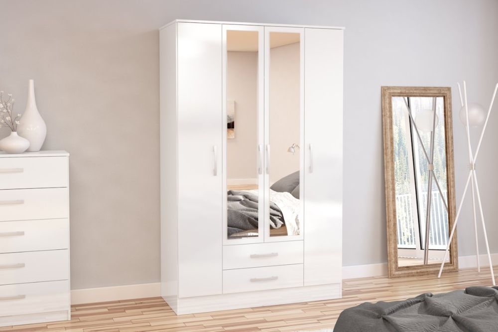 Product photograph of Birlea Lynx White 4 Door Combi Wardrobe from Choice Furniture Superstore.