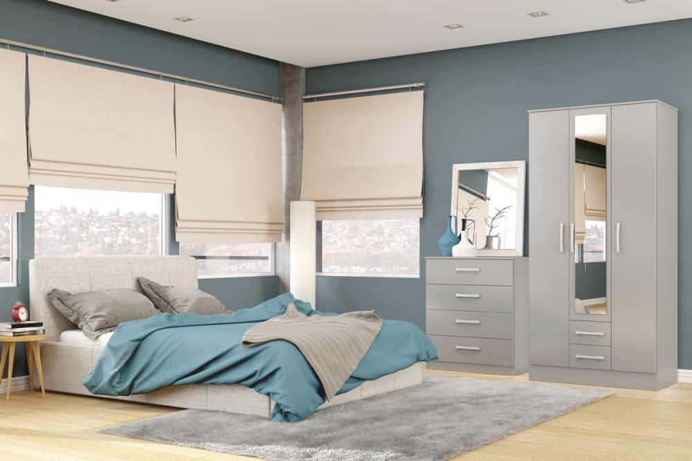 Product photograph of Lynx Grey 4 Door Mirrored Wardrobe - 2 Drawers from Choice Furniture Superstore.