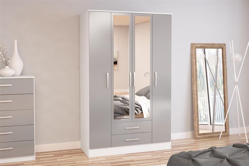 Product photograph of Birlea Lynx 4 Door Combi Wardrobe - White And Grey from Choice Furniture Superstore.