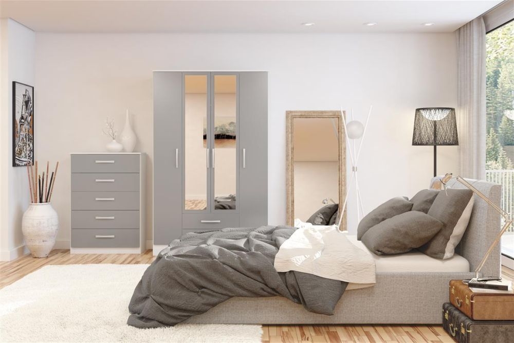 Product photograph of Birlea Lynx 4 Door Combi Wardrobe - White And Grey from Choice Furniture Superstore.