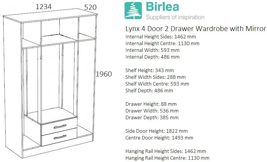 Product photograph of Birlea Lynx 4 Door Combi Wardrobe - White And Grey from Choice Furniture Superstore.