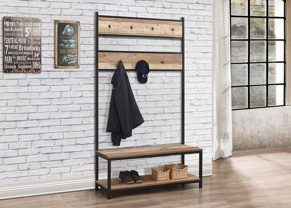 Product photograph of Birlea Urban Rustic Coat Rack And Bench With Metal Frame from Choice Furniture Superstore.