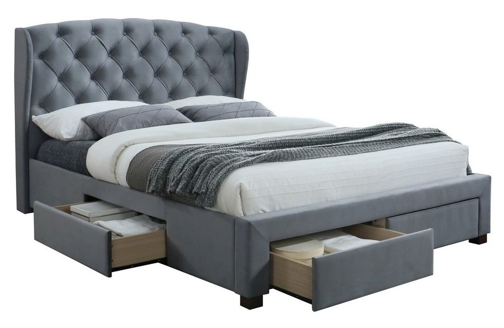 Product photograph of Hope Grey Velvet Fabric Bed - Sizes Available from Choice Furniture Superstore.