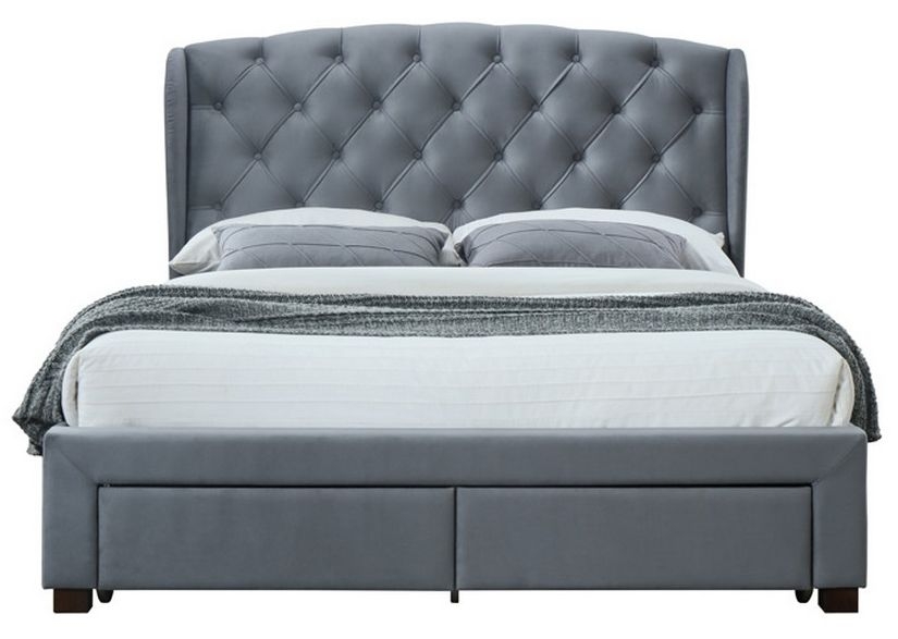 Product photograph of Hope Grey Velvet Fabric Bed - Sizes Available from Choice Furniture Superstore.