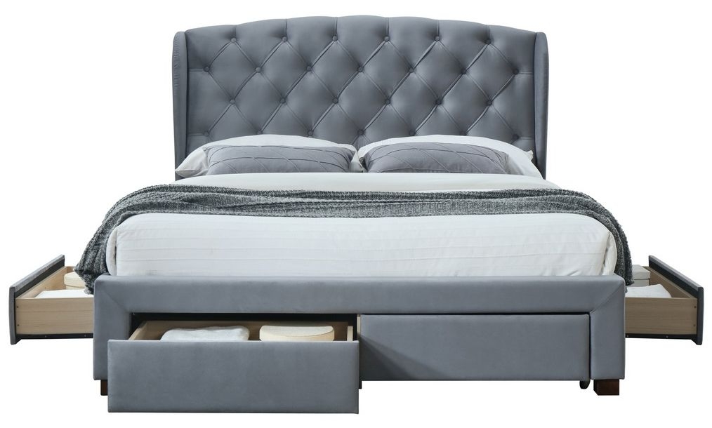 Product photograph of Hope Grey Velvet Fabric Bed - Sizes Available from Choice Furniture Superstore.