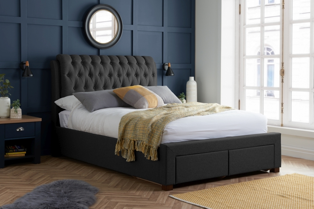 Valentino Charcoal Fabric Bed