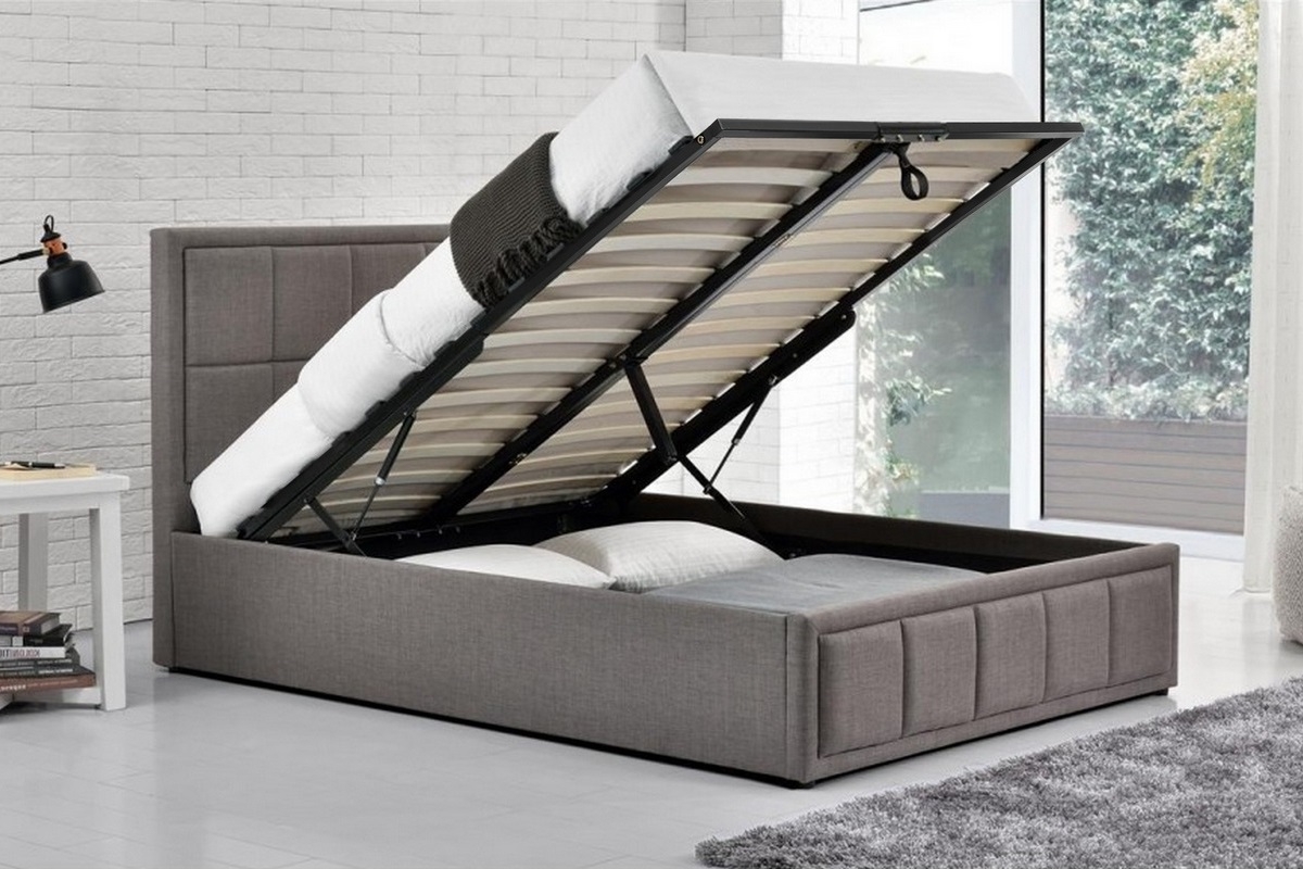 Product photograph of Hannover Grey Fabric Ottoman Bed from Choice Furniture Superstore.