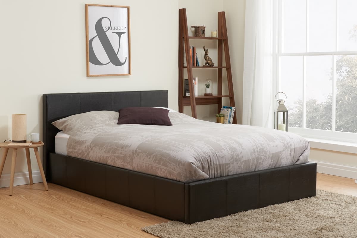 Product photograph of Birlea Berlin Brown Faux Leather Ottoman Bed from Choice Furniture Superstore.