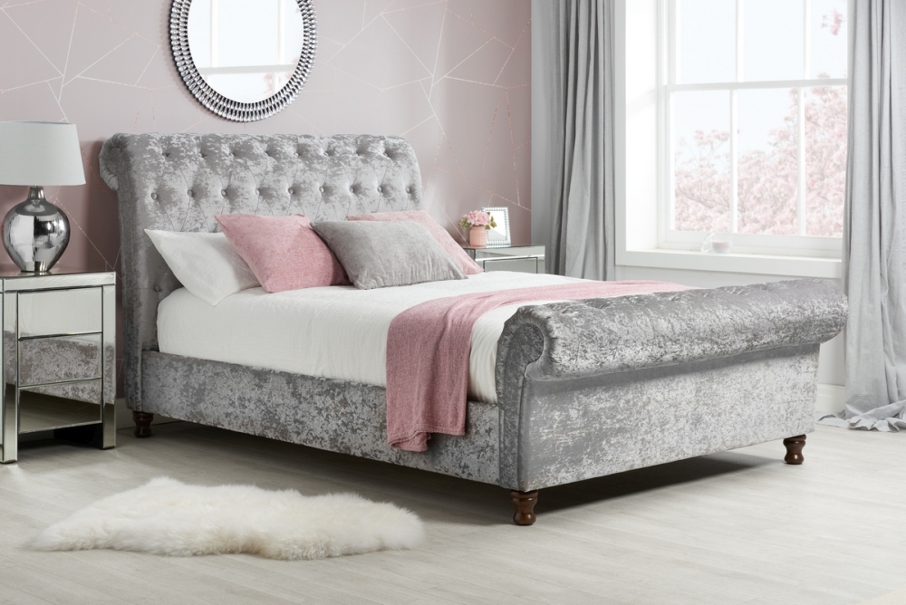 Product photograph of Castello Steel Crushed Fabric Bed from Choice Furniture Superstore.