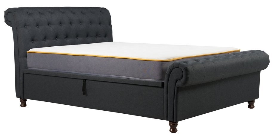 Product photograph of Castello Charcoal Fabric Side Sleigh Ottoman Storage Bed - Sizes Available from Choice Furniture Superstore.
