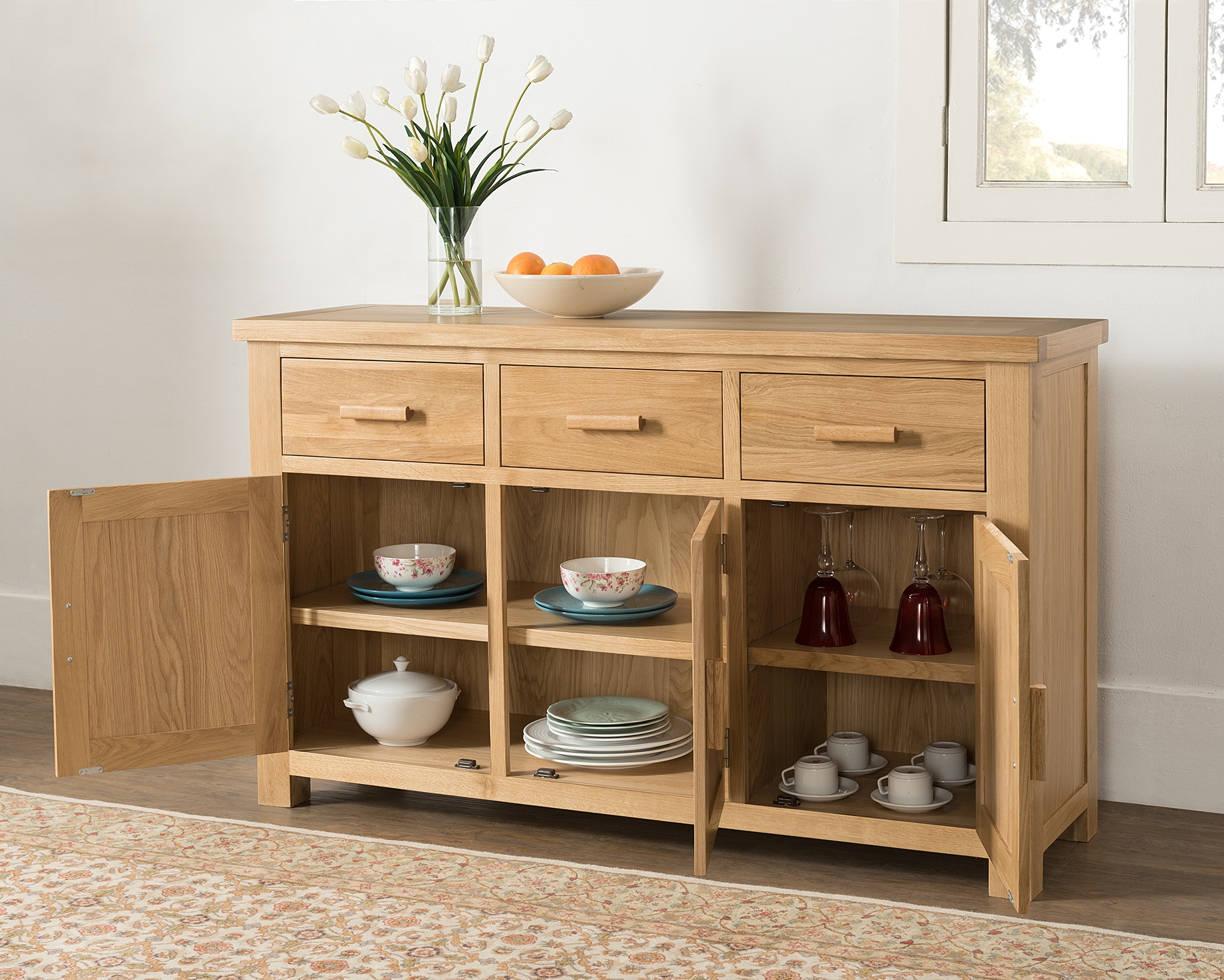 Product photograph of Cambridge Oak Large Sideboard from Choice Furniture Superstore.