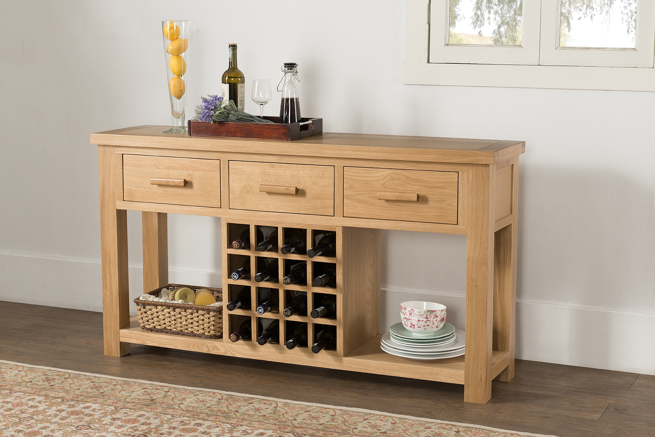 Product photograph of Cambridge Oak Open Large Sideboard With Wine Rack from Choice Furniture Superstore.