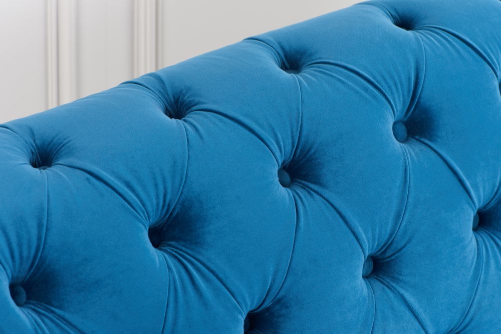 Product photograph of Chester Blue Velvet Fabric 3 Seater Sofa from Choice Furniture Superstore.