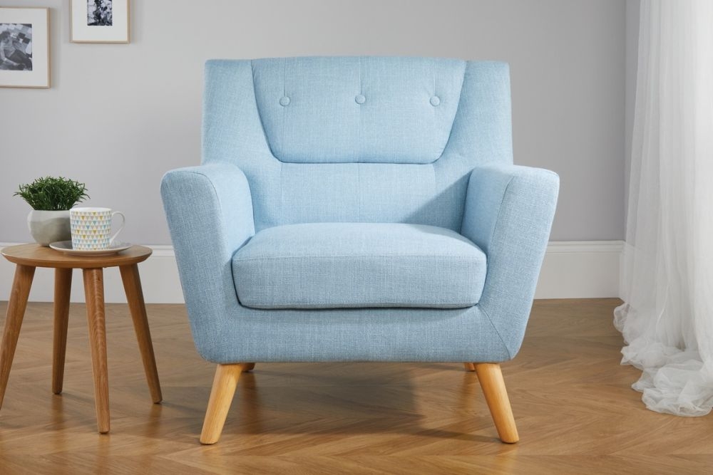 Product photograph of Lambeth Blue Fabric Armchair from Choice Furniture Superstore.