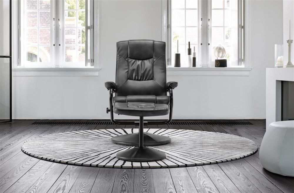 Product photograph of Memphis Black Swivel Recliner Chair And Footstool from Choice Furniture Superstore.