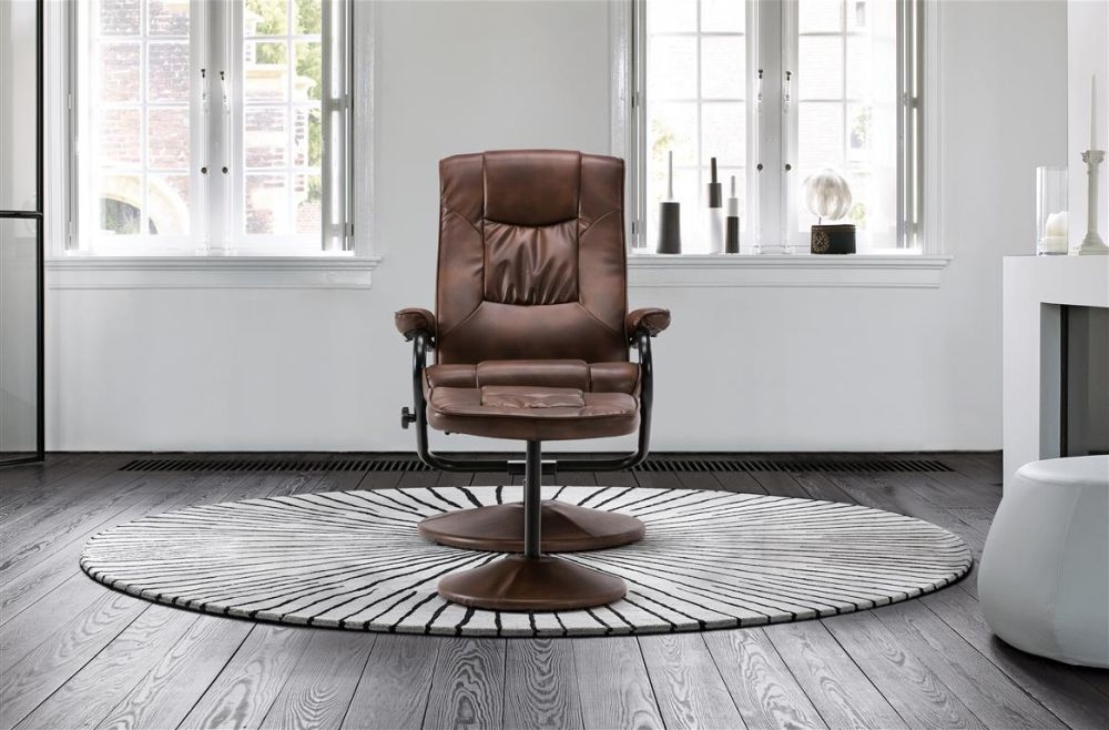 Product photograph of Memphis Tan Leather Swivel Recliner Chair And Footstool from Choice Furniture Superstore.