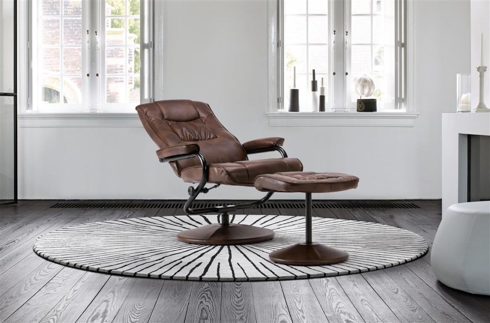 Product photograph of Memphis Tan Leather Swivel Recliner Chair And Footstool from Choice Furniture Superstore.