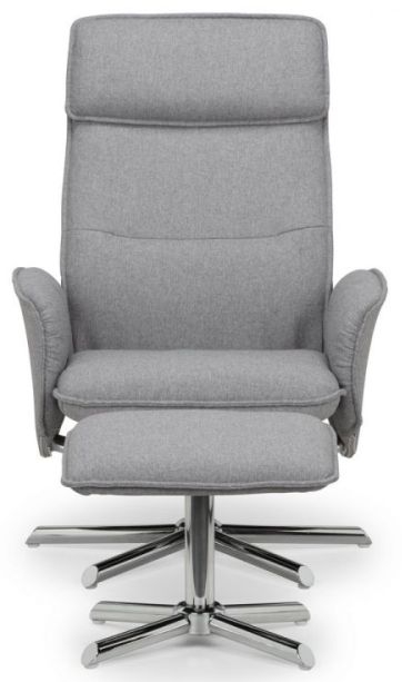 Product photograph of Aria Grey Linen And Chrome Recliner Chair And Stool from Choice Furniture Superstore.