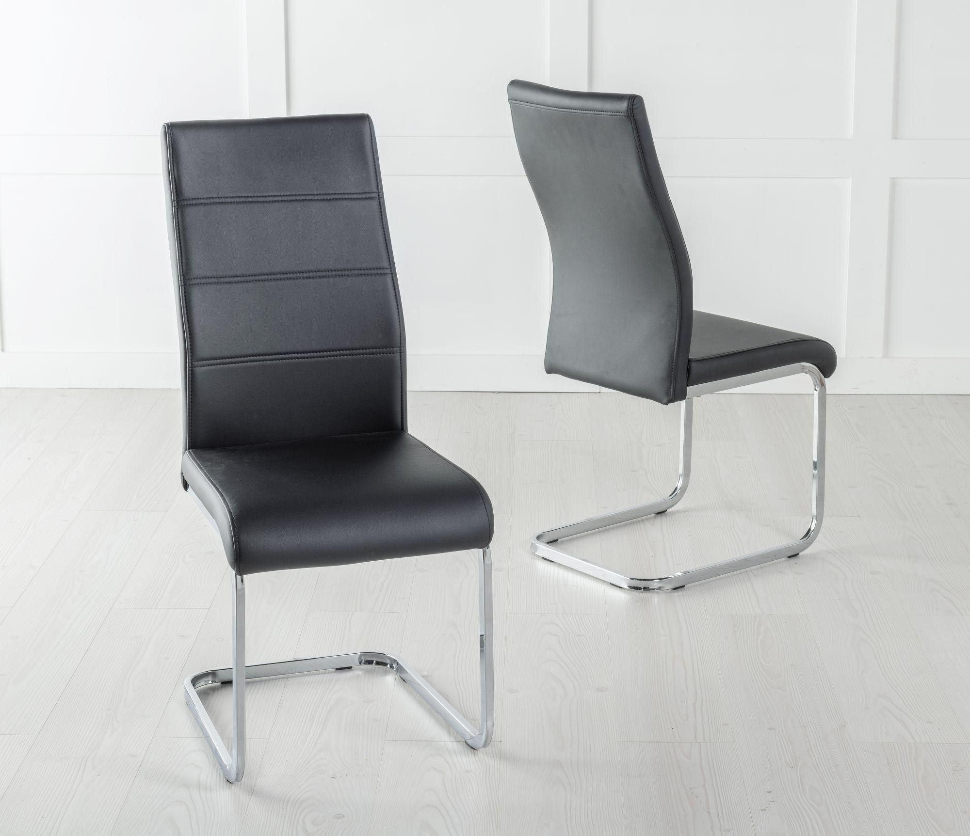 Product photograph of Malibu Black Leather Dining Chair With Stainless Steel Cantilever Base from Choice Furniture Superstore.