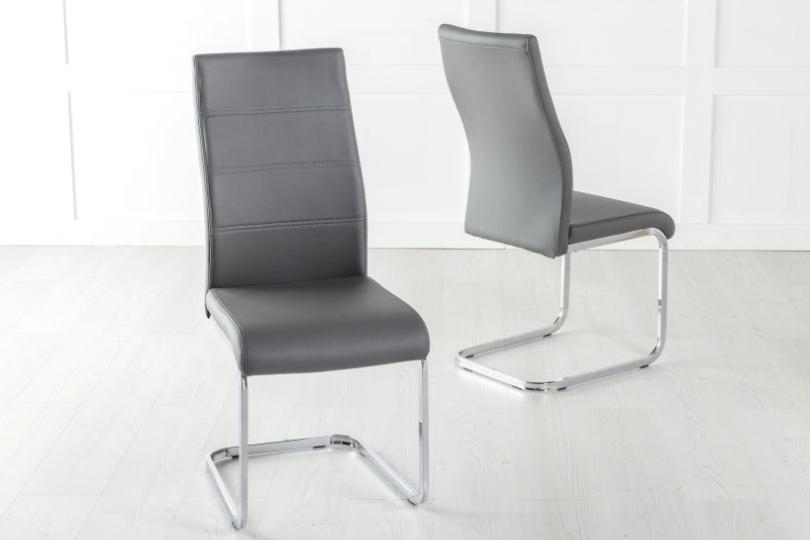 Product photograph of Malibu Dark Grey Dining Chair Leather - Faux Pu With Stainless Steel Chrome Cantiliver Base from Choice Furniture Superstore.
