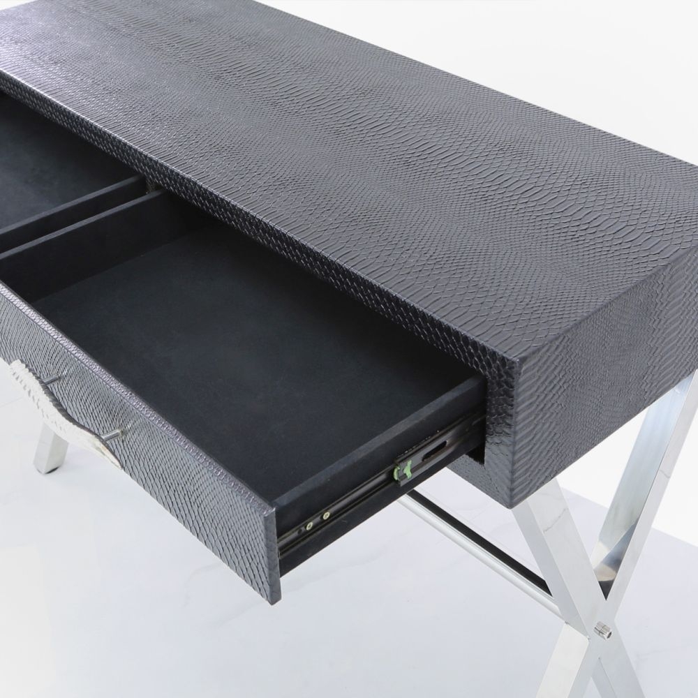 Product photograph of Black Faux Snakeskin Console Table from Choice Furniture Superstore.