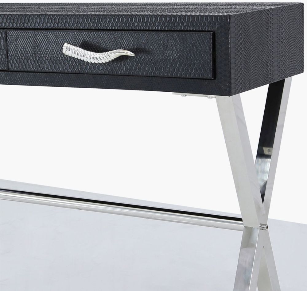 Product photograph of Black Faux Snakeskin Console Table from Choice Furniture Superstore.