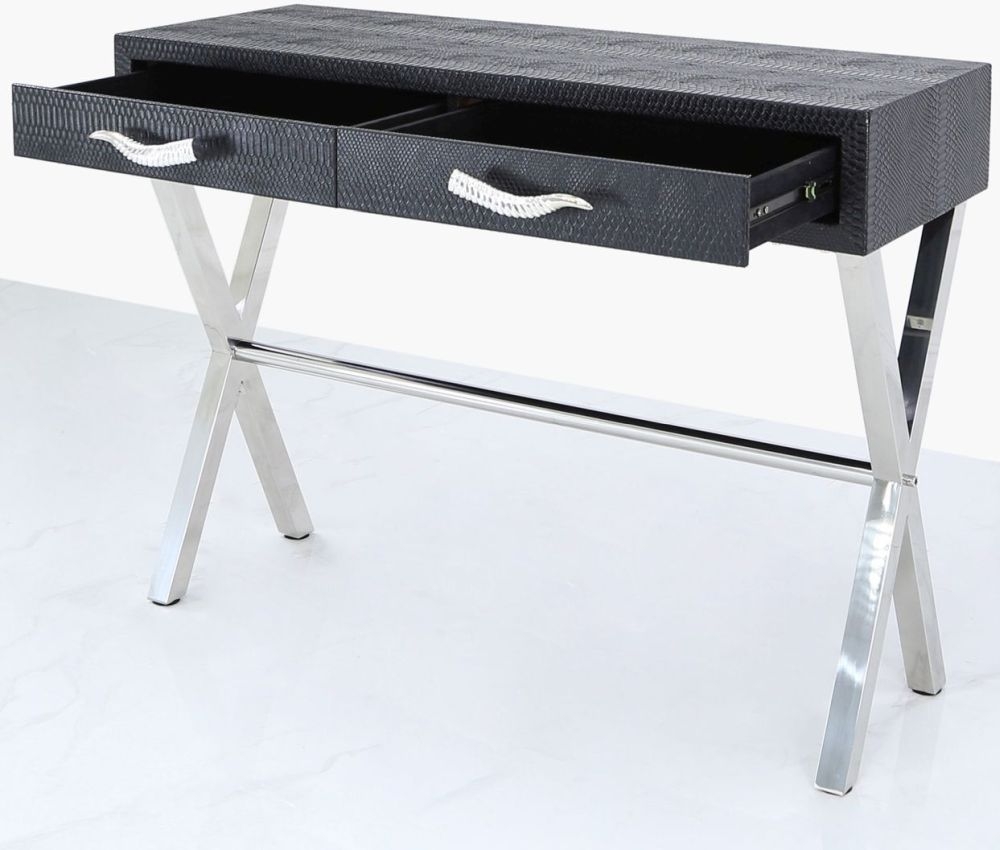 Product photograph of Black Faux Snakeskin Console Table from Choice Furniture Superstore.