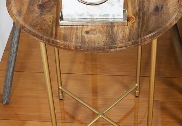 Product photograph of Value Mira End Table - Natural Wood And Gold from Choice Furniture Superstore.