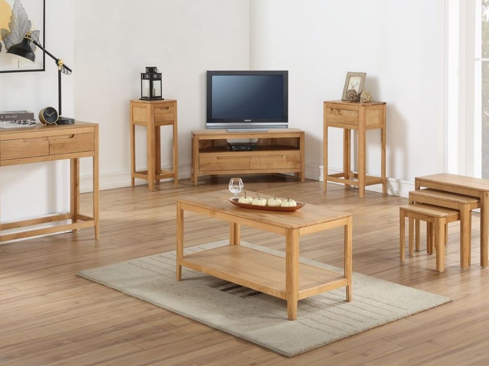 Product photograph of Dunmore Oak Corner Tv Unit from Choice Furniture Superstore.
