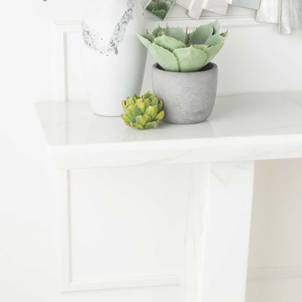 Product photograph of Milan Marble Console Table White Rectangular Top With Triangular Pedestal Base from Choice Furniture Superstore.
