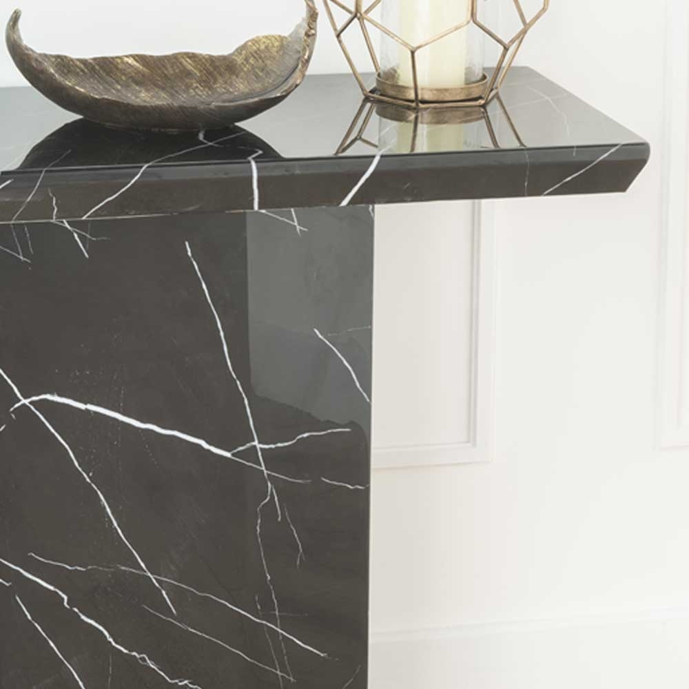 Product photograph of Naples Marble Console Table Black Rectangular Top With Pedestal Base from Choice Furniture Superstore.