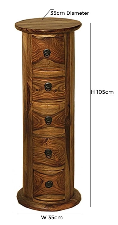 Product photograph of Thacket Sheesham Wood 5 Drawer Narrow Drum Chest from Choice Furniture Superstore.