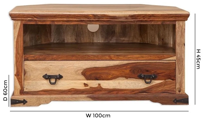 Product photograph of Thacket Sheesham Wood 100cm Corner Tv Cabinet from Choice Furniture Superstore.