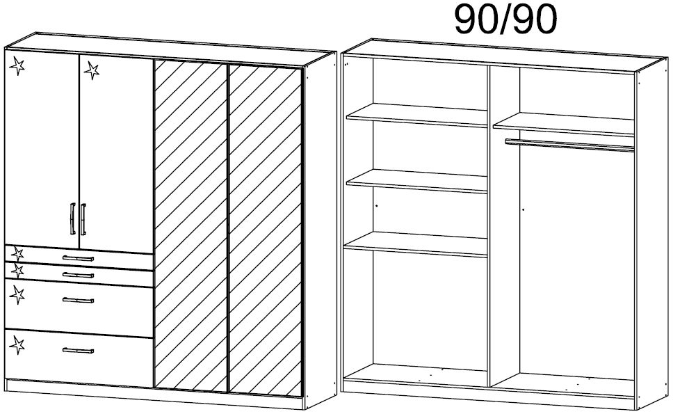 Product photograph of Rauch Homburg 181cm White 4 Door Combi Wardrobe from Choice Furniture Superstore.